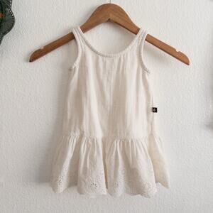 Petite Hailey Girl's Cream with Eyelet Scalloped Detail Dress Size 2